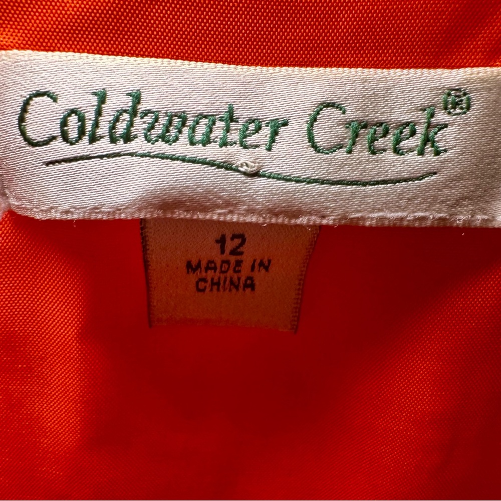Coldwater Creek Orange White Linen Embroidered Dress‎ Scalloped Size 12 hanging - Picture 3 of 6
